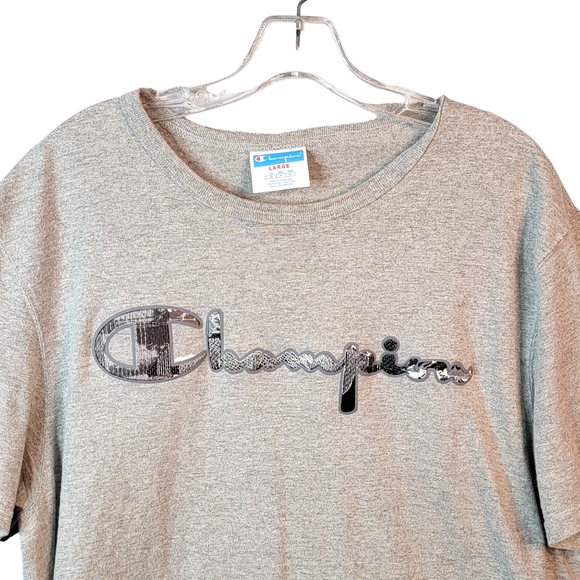 Champion Vintage Y2K Spell Out Cursive 3D Raised Graphic Essential Tee Men's L - Picture 2 of 13